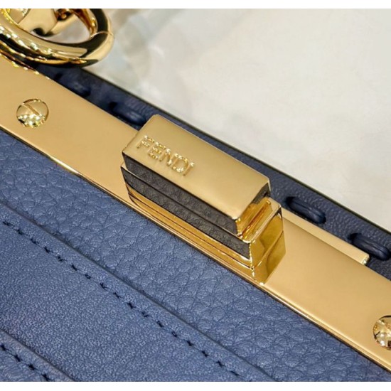 Miglior Falso Borsa Fendi Peekaboo ISeeU Piccola Selleria con 556 impunture cucite a mano Blu Economiche Premium
