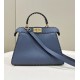 Miglior Falso Borsa Fendi Peekaboo ISeeU Piccola Selleria con 556 impunture cucite a mano Blu Economiche Premium