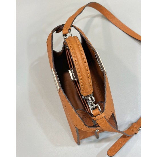 Migliore Repliche Fendi Peekaboo ISeeU Small Selleria Borsa con 556 impunture cucite a mano Marrone Economiche Outlet Online
