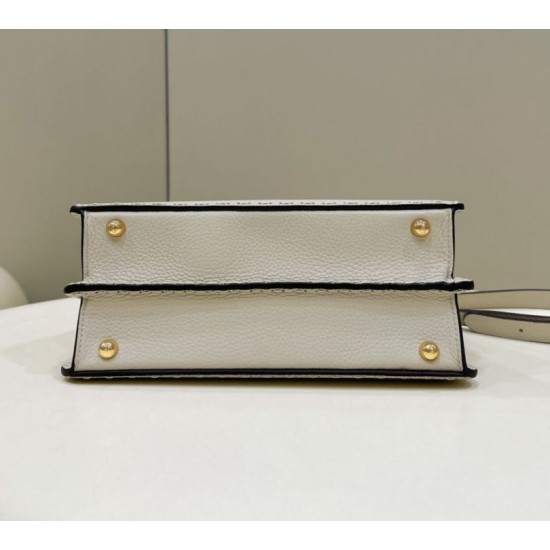 Miglior Falso Borsa Fendi Peekaboo ISeeU Piccola Selleria con 556 impunture cucite a mano Beige Economiche Premium