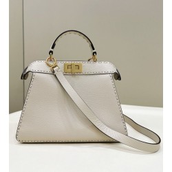 Miglior Falso Borsa Fendi Peekaboo ISeeU Piccola Selleria con 556 impunture cucite a mano Beige Economiche Premium