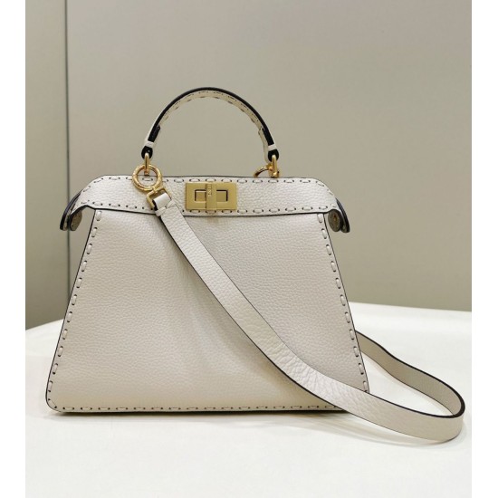 Miglior Falso Borsa Fendi Peekaboo ISeeU Piccola Selleria con 556 impunture cucite a mano Beige Economiche Premium