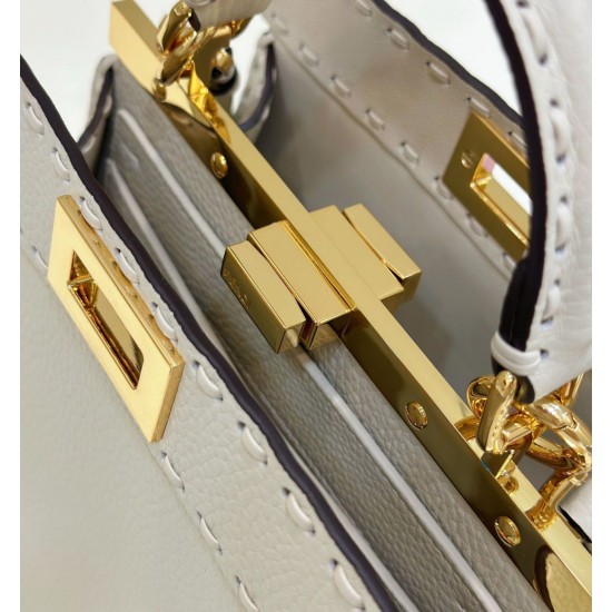 Miglior Falso Borsa Fendi Peekaboo ISeeU Piccola Selleria con 556 impunture cucite a mano Beige Economiche Premium