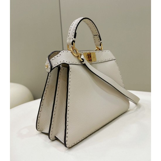 Miglior Falso Borsa Fendi Peekaboo ISeeU Piccola Selleria con 556 impunture cucite a mano Beige Economiche Premium