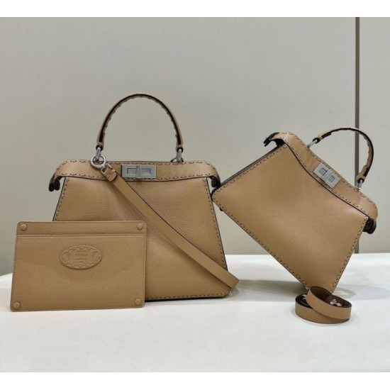 Miglior Falso Borsa Fendi Peekaboo ISeeU Piccola Selleria con 556 impunture cucite a mano Marrone Economiche Premium