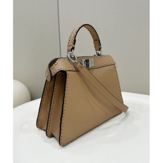 Miglior Falso Borsa Fendi Peekaboo ISeeU Piccola Selleria con 556 impunture cucite a mano Marrone Economiche Premium