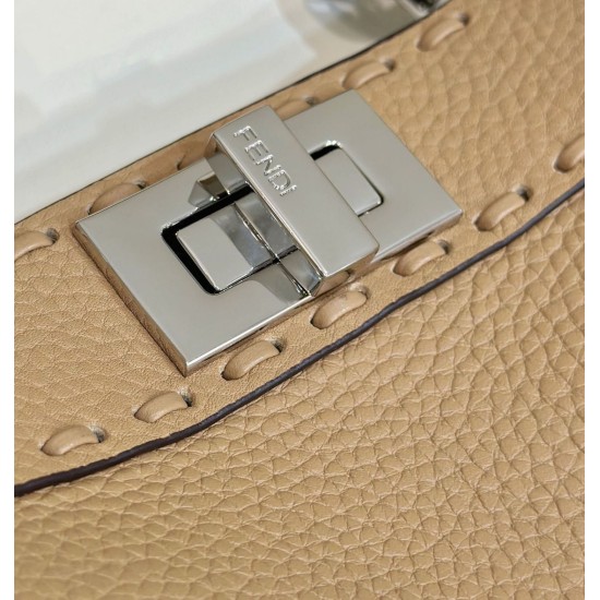 Miglior Falso Borsa Fendi Peekaboo ISeeU Piccola Selleria con 556 impunture cucite a mano Marrone Economiche Premium