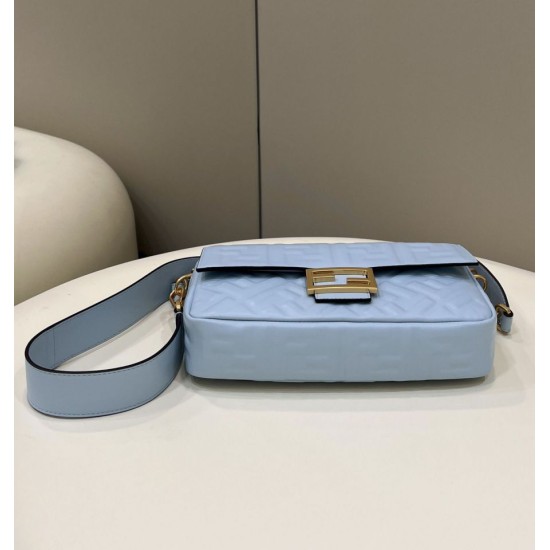 Miglior Falso Borsa baguette media Fendi FF Nappa blu Economiche Premium