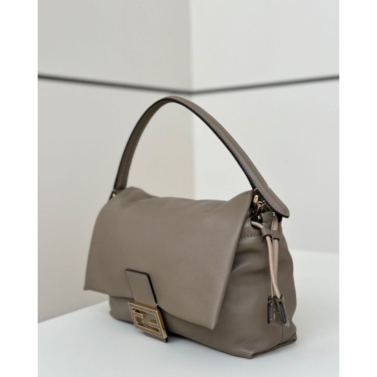 Replica perfetta Borsa baguette media Fendi Mamma Nappa grigio Imitazione Outlet Online