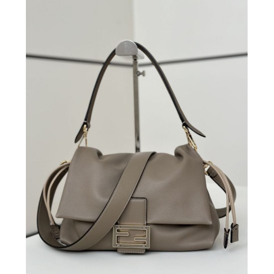 Replica perfetta Borsa baguette media Fendi Mamma Nappa grigio Imitazione Outlet Online