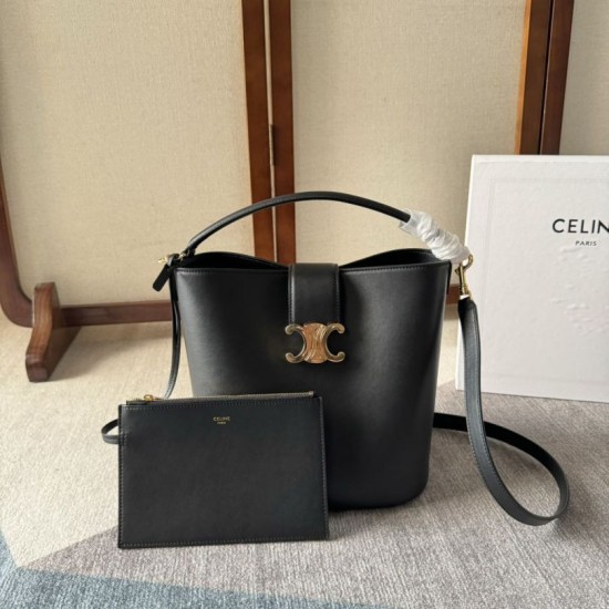 Miglior Falso Borsa a secchiello piccola/media Celine Louise Nero Pelle di vitello liscia Economiche Premium