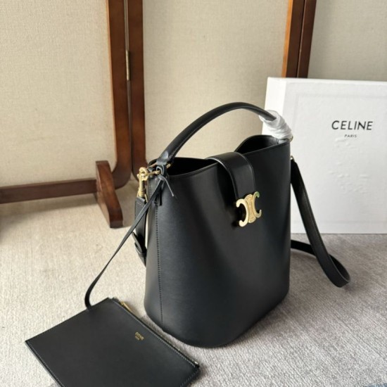 Miglior Falso Borsa a secchiello piccola/media Celine Louise Nero Pelle di vitello liscia Economiche Premium