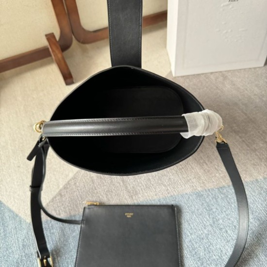 Miglior Falso Borsa a secchiello piccola/media Celine Louise Nero Pelle di vitello liscia Economiche Premium