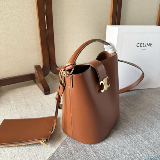 Borsa a secchiello piccola/media Celine Louise Tan Pelle di vitello liscia Replica originale di alta qualità Migliore Repliche Borsa a secchiello piccola/media Celine Louise Tan Pelle di vitello liscia Economiche Outlet Online