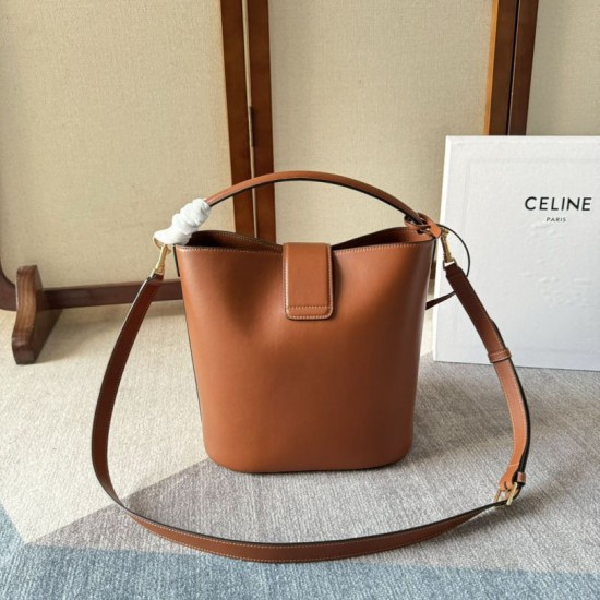 Borsa a secchiello piccola/media Celine Louise Tan Pelle di vitello liscia Replica originale di alta qualità Migliore Repliche Borsa a secchiello piccola/media Celine Louise Tan Pelle di vitello liscia Economiche Outlet Online