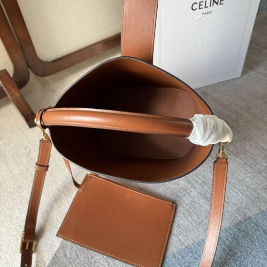 Borsa a secchiello piccola/media Celine Louise Tan Pelle di vitello liscia Replica originale di alta qualità Migliore Repliche Borsa a secchiello piccola/media Celine Louise Tan Pelle di vitello liscia Economiche Outlet Online