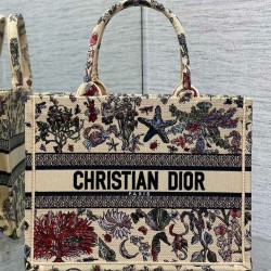 Migliore Repliche Borsa tote Dior media in rafia con Dior Cabinet de Curiosites Beige Economiche Outlet Online