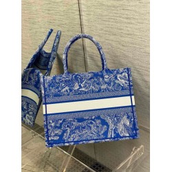 Perfette Qualità Repliche Dior Book Tote Bag Media Ricamo Toile de Jouy Reverse Blu Imitazione