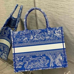 Perfette Qualità Repliche Dior Book Tote Bag Media Ricamo Toile de Jouy Reverse Blu Imitazione