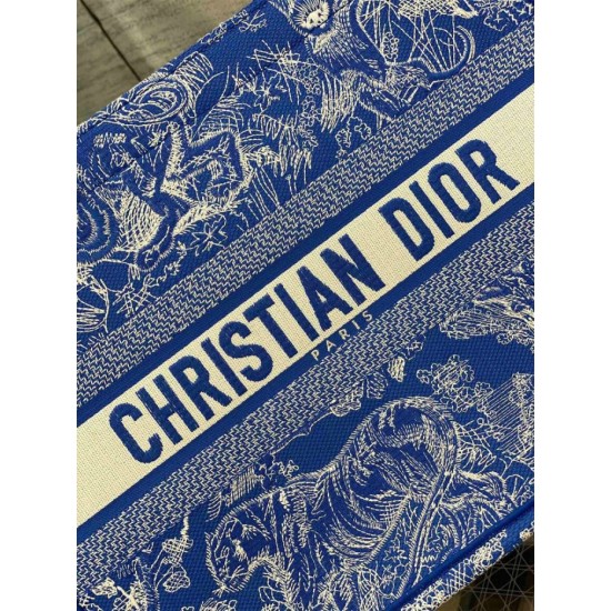 Perfette Qualità Repliche Dior Book Tote Bag Media Ricamo Toile de Jouy Reverse Blu Imitazione