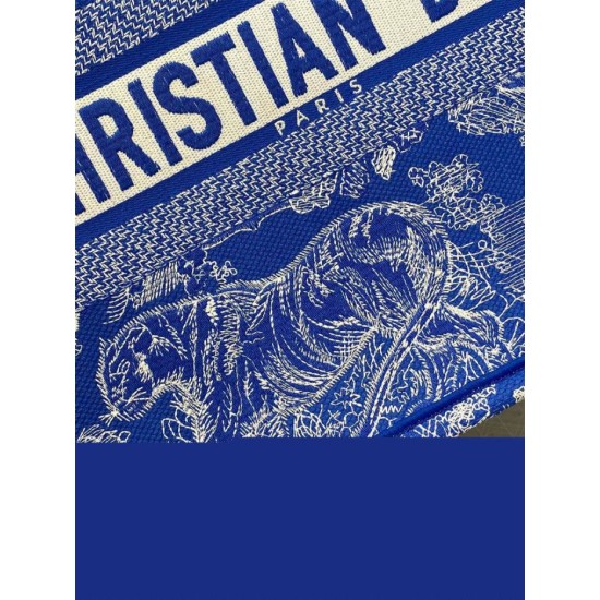 Perfette Qualità Repliche Dior Book Tote Bag Media Ricamo Toile de Jouy Reverse Blu Imitazione