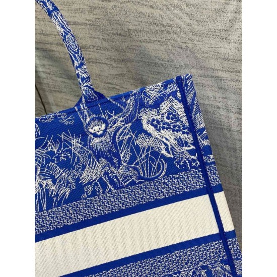 Perfette Qualità Repliche Dior Book Tote Bag Media Ricamo Toile de Jouy Reverse Blu Imitazione