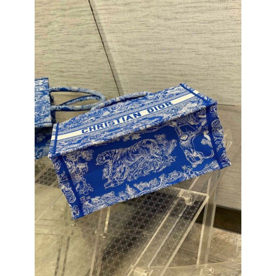Perfette Qualità Repliche Dior Book Tote Bag Media Ricamo Toile de Jouy Reverse Blu Imitazione