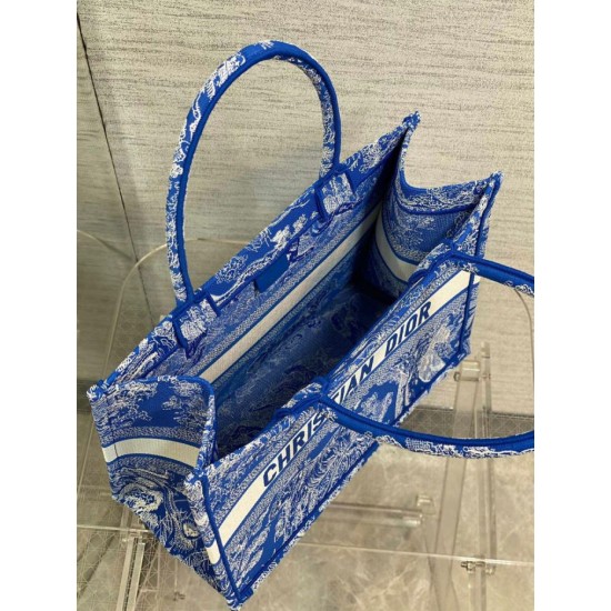 Perfette Qualità Repliche Dior Book Tote Bag Media Ricamo Toile de Jouy Reverse Blu Imitazione