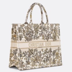 Replica perfetta Borsa tote grande a libro Dior Ricamo Unicorno Millefiori colore oro Imitazione Outlet Online