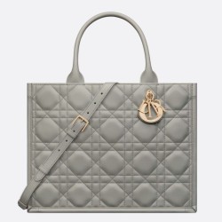 Perfette Qualità Repliche Dior Book Tote Bag Media con Tracolla Macrocannage Grigio Imitazione
