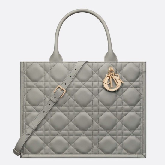 Perfette Qualità Repliche Dior Book Tote Bag Media con Tracolla Macrocannage Grigio Imitazione