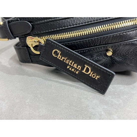 Migliore Repliche Borsa Macrocannage piatta piccola/media D-Journey Dior nera stropicciata Economiche Outlet Online