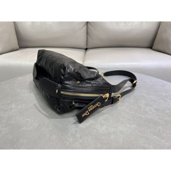 Migliore Repliche Borsa Macrocannage piatta piccola/media D-Journey Dior nera stropicciata Economiche Outlet Online