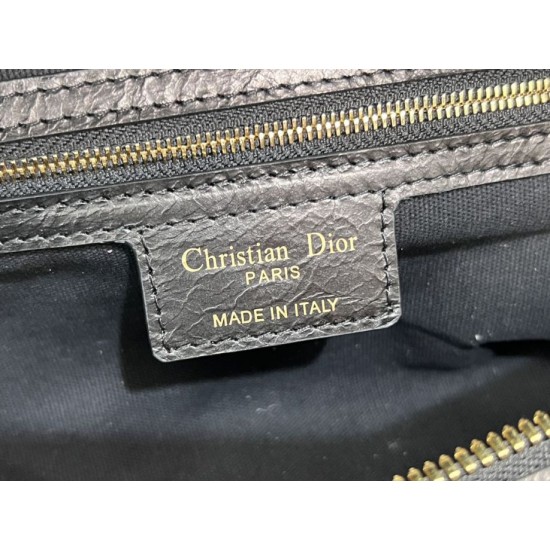 Migliore Repliche Borsa Macrocannage piatta piccola/media D-Journey Dior nera stropicciata Economiche Outlet Online