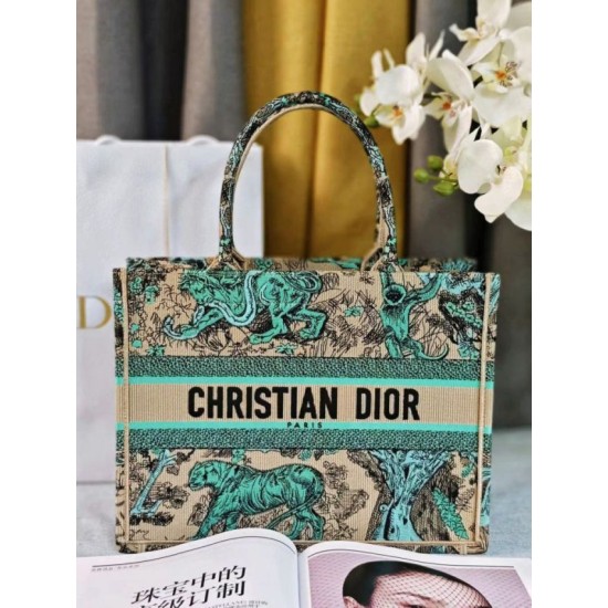 Replica perfetta Borsa tote Dior media Dior Book ricamata con motivo Dior Around the World multicolore blu Imitazione Outlet Online