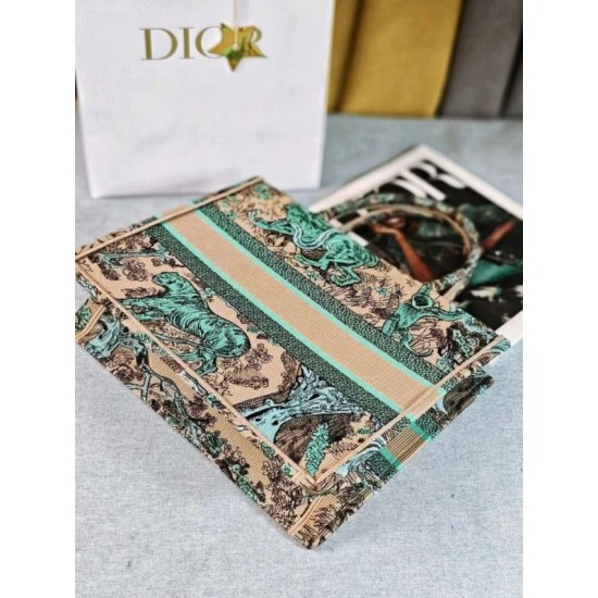 Replica perfetta Borsa tote Dior media Dior Book ricamata con motivo Dior Around the World multicolore blu Imitazione Outlet Online