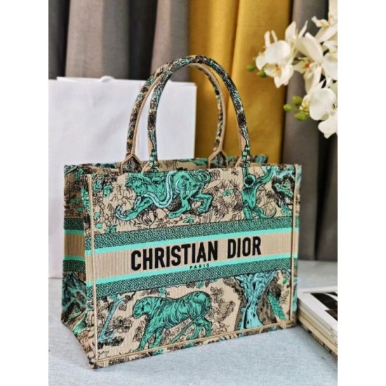 Replica perfetta Borsa tote Dior media Dior Book ricamata con motivo Dior Around the World multicolore blu Imitazione Outlet Online
