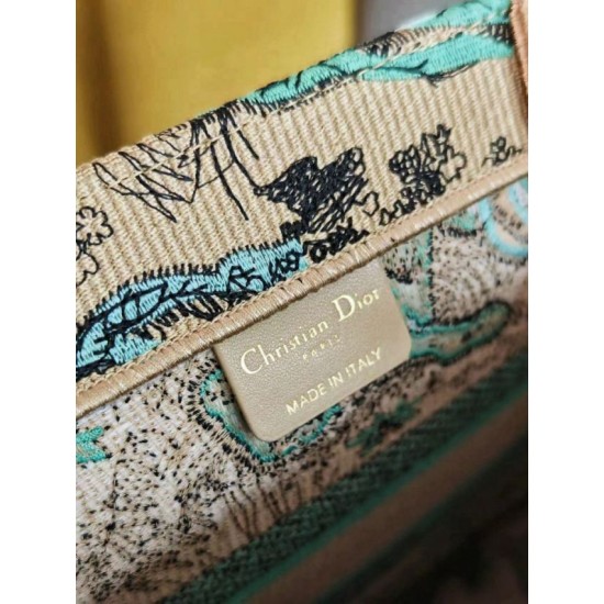 Replica perfetta Borsa tote Dior media Dior Book ricamata con motivo Dior Around the World multicolore blu Imitazione Outlet Online