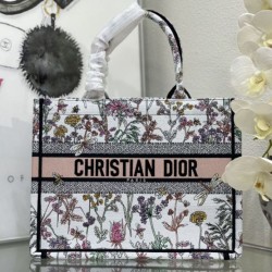 Perfette Qualità Repliche Dior Medium Book Tote Bag Ricamo Toile de Jouy Fiore Bianco/Blu Imitazione