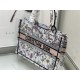 Perfette Qualità Repliche Dior Medium Book Tote Bag Ricamo Toile de Jouy Fiore Bianco/Blu Imitazione