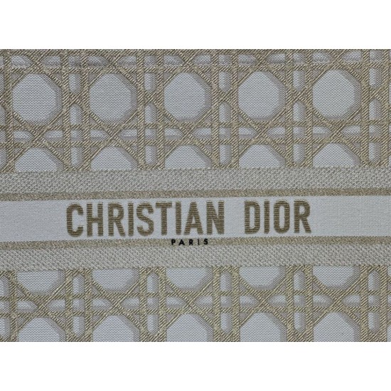 Perfette Qualità Repliche Dior Medium/Large Book Tote Bag Ricamo rattan oversize Bianco/Oro Imitazione