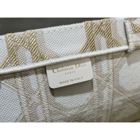 Perfette Qualità Repliche Dior Medium/Large Book Tote Bag Ricamo rattan oversize Bianco/Oro Imitazione