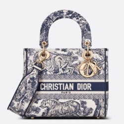 Miglior Falso Dior Media Borsa Lady D-Lite Ricamo Toile de Jouy Blu Economiche Premium