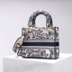 Miglior Falso Dior Media Borsa Lady D-Lite Ricamo Toile de Jouy Blu Economiche Premium