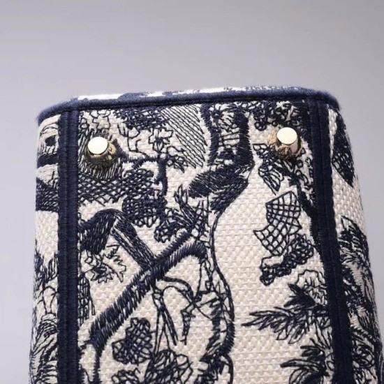 Miglior Falso Dior Media Borsa Lady D-Lite Ricamo Toile de Jouy Blu Economiche Premium