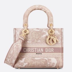 Migliore Repliche Dior Media Borsa Lady D-Lite Ricamo Toile de Jouy Rosa Economiche Outlet Online
