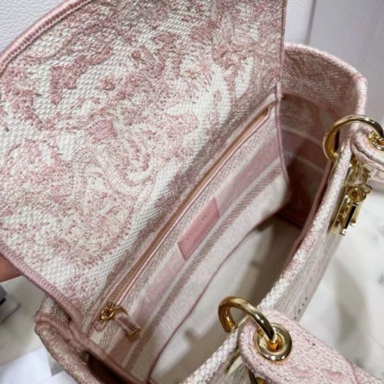 Migliore Repliche Dior Media Borsa Lady D-Lite Ricamo Toile de Jouy Rosa Economiche Outlet Online