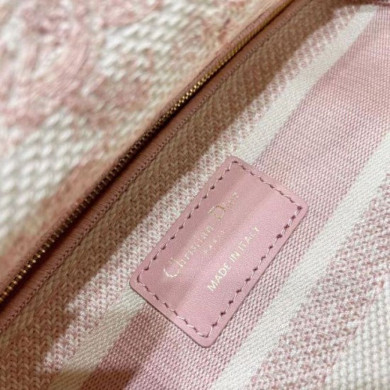 Migliore Repliche Dior Media Borsa Lady D-Lite Ricamo Toile de Jouy Rosa Economiche Outlet Online