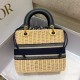 Replica perfetta Dior Borsa Lady Dior Media Wicker e Jacquard Obliquo Blu Imitazione Outlet Online