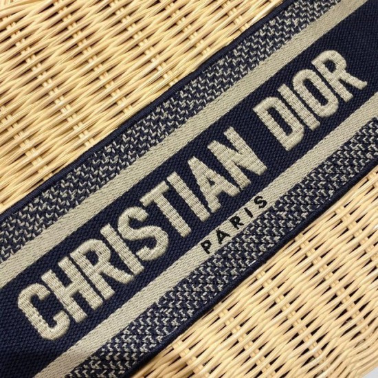 Replica perfetta Dior Borsa Lady Dior Media Wicker e Jacquard Obliquo Blu Imitazione Outlet Online